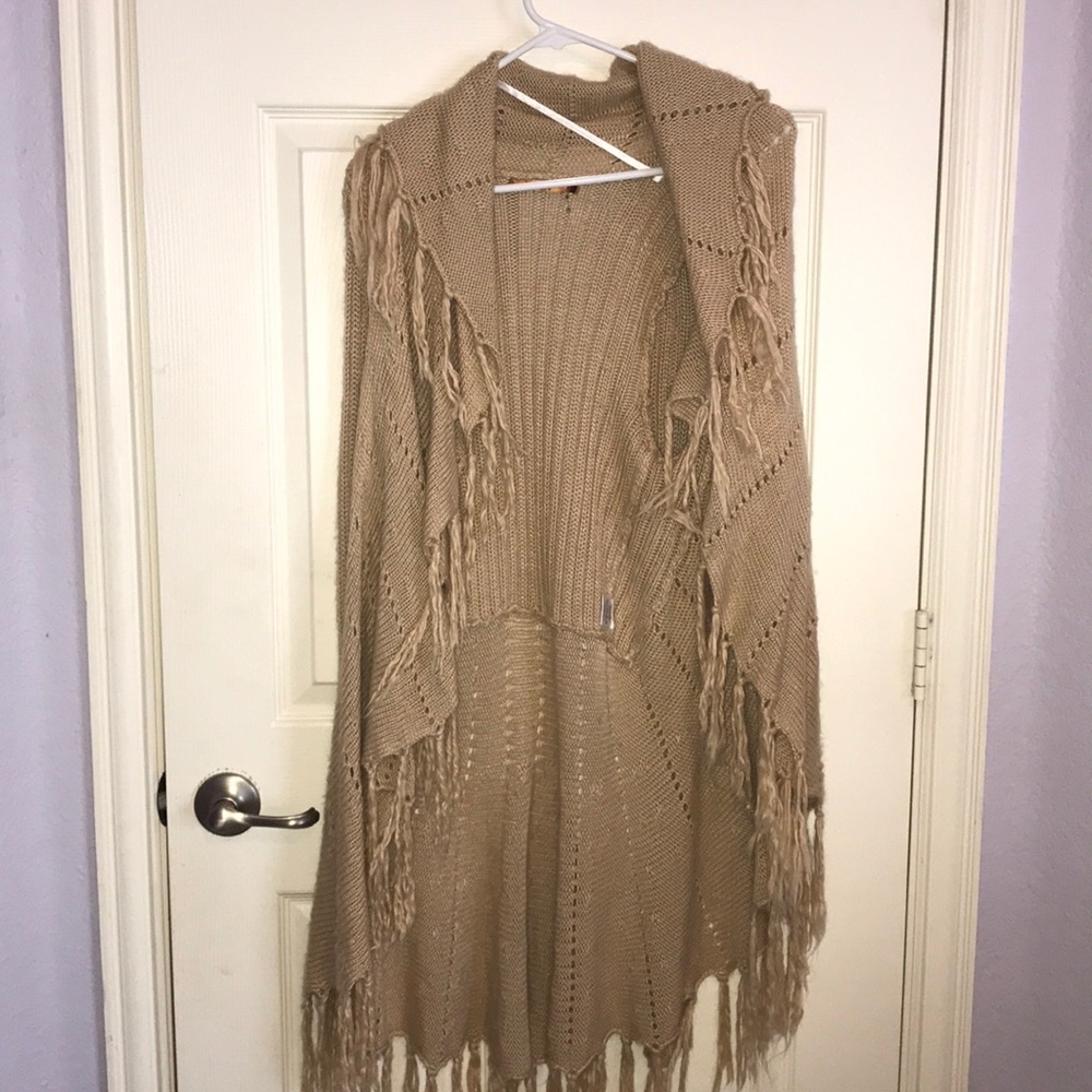 Tan Fringe Cardigan